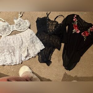 Elegant Lace Intimates Set - Black and White